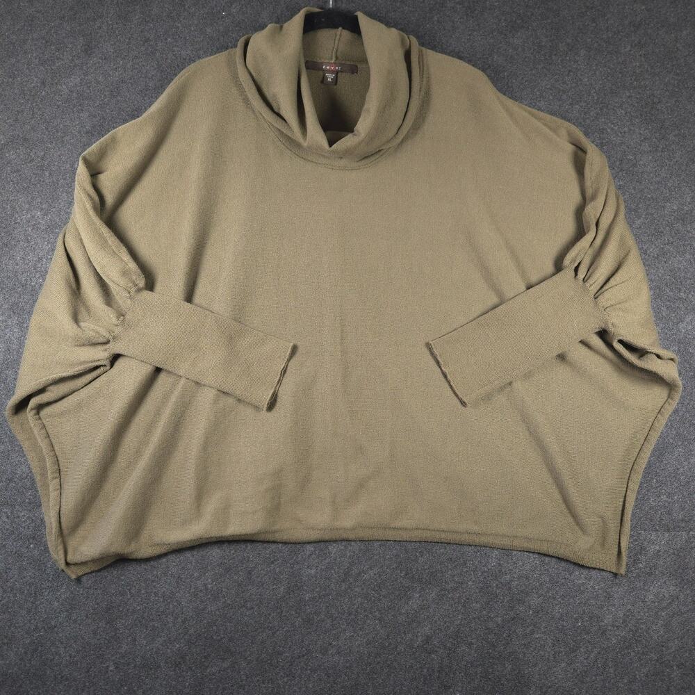 Batwing Sweater Poncho with Sleeves Olive Green XL Side Slits Oversized Femme